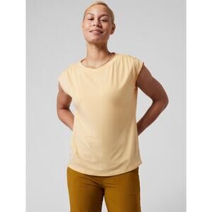 ☀️Athleta Gateway Tee Shirt Short Cap Sleeves Athleisure Yellow Womens Large